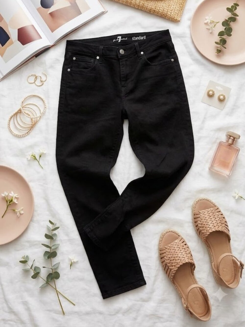 7 for all Mankind Womens Standard Black Denim Jeans Size 31 Straight